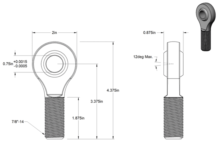 7/8-14 Chromoly Male Rod End - 3/4" Bore UCA Heim Joint - RRW Relations Race Wheels
